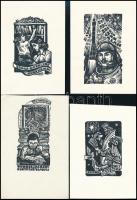 cca 1970-1990 Vegyes ex libris tétel, 10 db. Különféle nyomótechnikákkal, 14x9 cm és 5x3 cm közötti ...