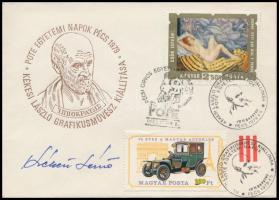 Kékesi László (1919-1993): bélyegtervező, grafikus aláírása alkalmi bélyegzéssel ellátott borítékon