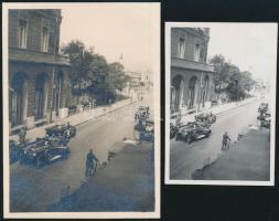 1932 A spanyol király Budapestben, 2 db egyforma fotó, hátoldalon feliratozva, 8,5×6 és 11×8 cm