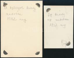 1932 A spanyol király Budapestben, 2 db egyforma fotó, hátoldalon feliratozva,  8,5×6 és 11×8 cm