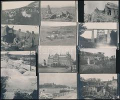 cca 1914-1918 Életképek az I. világháborúból (katonák, romok, Budapest), 36 db fotó, hátoldalon feliratozva, 9×6 cm