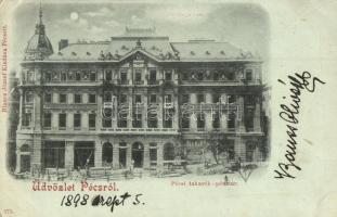 1898 Pécs, Takarékpénztár építés alatt. Blancz József kiadása (EK)