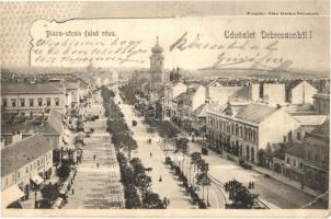 1903 Debrecen, Piac utca alsó rész, piaci árusok, bódék, üzletek. Pongrácz Géza kiadása (kis sarokhiány / small corner shortage)