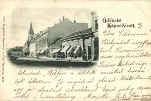 1899 Kaposvár, Fő utca, üzletek, cukrászda. Gerő Zsigmond, Pick Testvérek kiadása