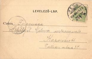 1903 Pécs, Nádor szálloda a Széchenyi térrel, piaci árusok, lovaskocsik. Fischer Henrik kiadása