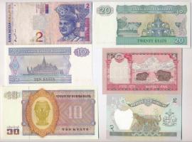 6db-os vegyes külföldi bankjegy tétel, közte Burma, Mianmar, Nepál T:I-III
6pcs of diff banknotes, ...