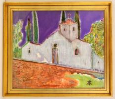Tóth-Vissó Árpád (1921-2001): Kolostor Kréta szigetén. Olaj, farost, jelzett, üvegezett keretben, 60...