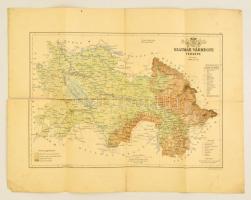 1889 Szatmár vármegye térképe, tervezte: Gönczy Pál, kiadja: Posner Károly Lajos és Fia, félig szakadt, 46×58 cm