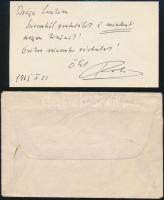 1965 Rátonyi Róbert (1923-1992) színművész üdvözlő sorai és aláírása névjegykártyáján, Pető László (...