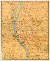 cca 1910 Budapest kerületeinek térképe, kézzel színezve, vászontérkép, 43×35 cm