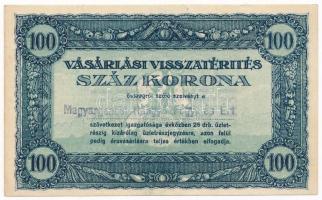 ~1920. 100K Vásárlási visszatérítés rajta Magyargencsi Hangya Fogy. és Ért. bélyegzéssel T:II
