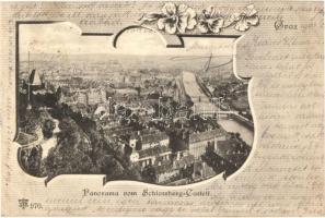 1903 Graz, Panorama vom Schlossberg Castell / view from the castle, bridges. Kunstanstalt A. Fabian & Comp. Art Nouveau (r)