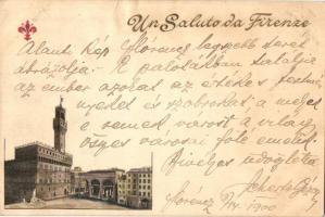 1900 Firenze, Florence; Palazzo Vecchio / town hall. Emb. text, litho (gyűrődés / crease)