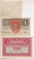 1916. 1K + 1917. 2K mindkettő "Deutschösterreich" felülbélyegzéssel + Ausztria 1922. 2K T:...