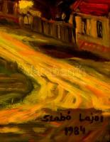 Szabó Lajos (1927-1995): Házak dombok között. Olaj, farost, jelzett, keretben, 50×70 cm