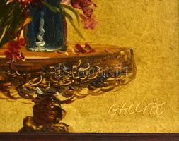 Gallyas Mária (?-): Virágcsendélet. Olaj, farost, jelzett, keretben, 18×13 cm