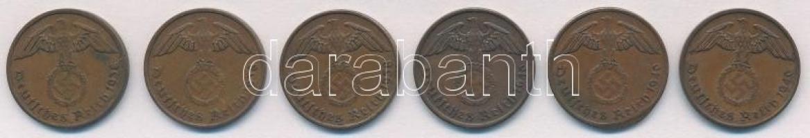 Német Harmadik Birodalom 1938A 2pf (3x) + 1940A 2pf (3x) T:2,2-
German Third Reich 1938A 2 Pfennig ...