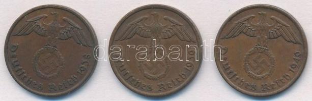 Német Harmadik Birodalom 1938A 2pf + 1939A 2pf + 1940A 2pf T:2
German Third Reich 1938A 2 Pfennig +...