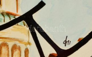 Kun Sarolta (1990- ): Sopron. Akvarell-tus, papír, jelzett, üveg keretben, 40×30 cm