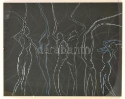 Olvashatatlan jelzéssel: Mindenki táncol. Ceruza-tus, papír, jelzett, üveg keretben, 50×40 cm