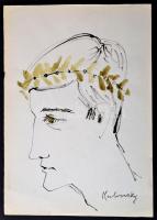 Medveczky jelzéssel: Babérkoszorús férfi fej. Akvarell-tus, papír, 29×20 cm