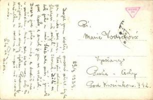 1939 Vágbeszterce, Povazská Bystrica (Tátra); utcakép, templom, Tatra bank, Bata cipő bolt, Vendéglő...