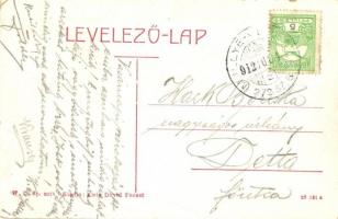 Facset, Facsád, Faget; Római katolikus templom, előtérben egy megpakolt lovaskocsi, szekér. W. L. Bp...