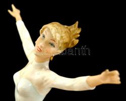 Schaubach Kunst jégtáncos lány,  kézzel festett, jelzett, apró foltokkal, m:19 cm, h:24 cm