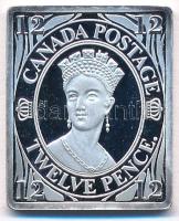 Németország DN Kanada 12 Pence 1851 jelzett Ag bélyegérem (7,96g/0.999/24x21mm) T:PP fo. Germany ND Kanada 12 Pence 1851 marked Ag stamp-shaped medallion (7,96g/0.999/24x21mm) C:PP spotted