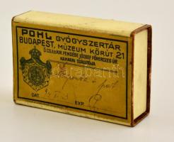 1912 Pohl Gyógyszertár Budapest Múzeum körút papírdoboz, 7,5×5×2 cm