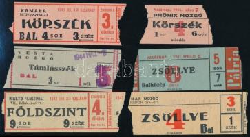 1941-1946 Mozijegyek (Phönix, Nap Mozgó, Rialto, Vesta Mozgó, Pátria), 6 db