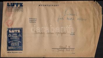 1927 Bp., Lutz Ede és Társa Lakk- és Festékgyárának prospektusa, borítékja, levél, 3 db
