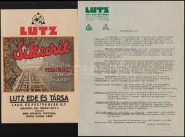 1927 Bp., Lutz Ede és Társa Lakk- és Festékgyárának prospektusa, borítékja, levél, 3 db