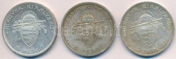 1938. 5P Ag "Szent István" (3x) T:2,2- ph., patina
Adamo P8.1