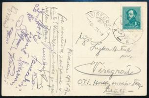 1935 A Ferencváros (Fradi) labdarúgócsapata tagjainak aláírásai Sárosi,Polgár, PApp, Korányi, Janeszki, Kiss ls mások  Lyka Antalnak  / Autograph signed postcard by the Ferencvaros football team