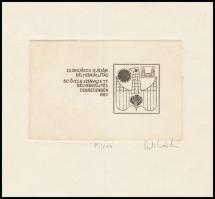 Olvashatatlan jelzéssel: 23. Országos Ifjúsági Bélyegkiállítás. Rézkarc, papír, 6×10 cm