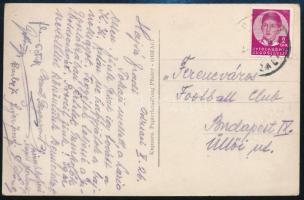 cca 1930 A Lazio ellen játszó, azonosítatlan magyar focicsapat tagjai által hazaküldött képeslap a Ferencváros (FTC) játékosai részére.