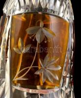 Borostyán-kristály likőrös üveg, ezüst szájjal / Crystal liqueor bottle with silver parts. 25 cm