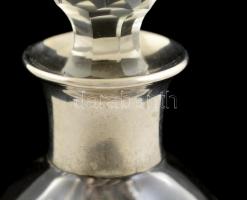 Borostyán-kristály likőrös üveg, ezüst szájjal / Crystal liqueor bottle with silver parts. 25 cm