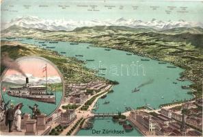 Zürisee, Lake Zurich, Zürichsee; map, SS Helvetia. Dampfschiffahrt auf dem Zürichsee (non PC)