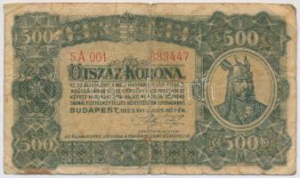 1923. 500K Magyar Pénzjegynyomda Rt. Budapest nyomdahely jelöléssel T:III-
