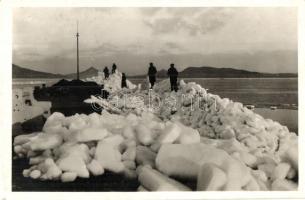 Balaton, jégzajlás a mólónál