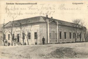 1914 Szentlőrinc, Baranyaszentlőrinc; Gyógyszertár + vasúti pecsét