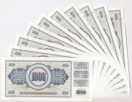 Jugoszlávia 1978. 1000D (10x) sorszámkövetők, valamint mindegyiken nyomdahiba "GUVERNE" T:...