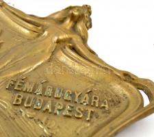 "Hirmann Ferencz fémárugyára Budapest" feliratú szecessziós réz tálka, 18×14 cm