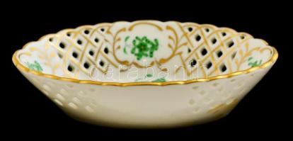 Herendi Apponyi mintás áttört tálka, kézzel festett, jelzett, hibátlan, 11×7 cm