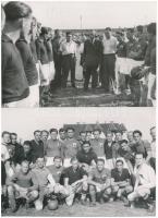 cca 1960 Régi idők focija: 12 db futballfotó (csoportkép, mérkőzés, közönség), 12×16,5 cm