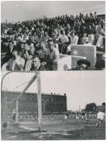 cca 1960 Régi idők focija: 12 db futballfotó (csoportkép, mérkőzés, közönség), 12×16,5 cm