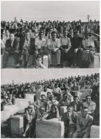 cca 1960 Régi idők focija: 12 db futballfotó (csoportkép, mérkőzés, közönség), 12×16,5 cm