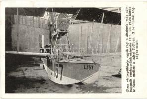 1917 Budapest, Hadirepülőgép Kiállítás, Olasz vízirepülőgép (L.157) 1916. június 19-én lőttük le Nona mellett a zárai öbölben / WWI Italian seaplane. So. Stpl (EK)